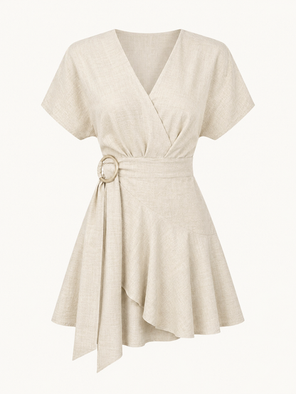 Asymmetrische V-hals Jurk met Ceintuur
