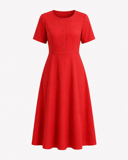 Elegante A-lijn Midi-jurk met Knoopdetail